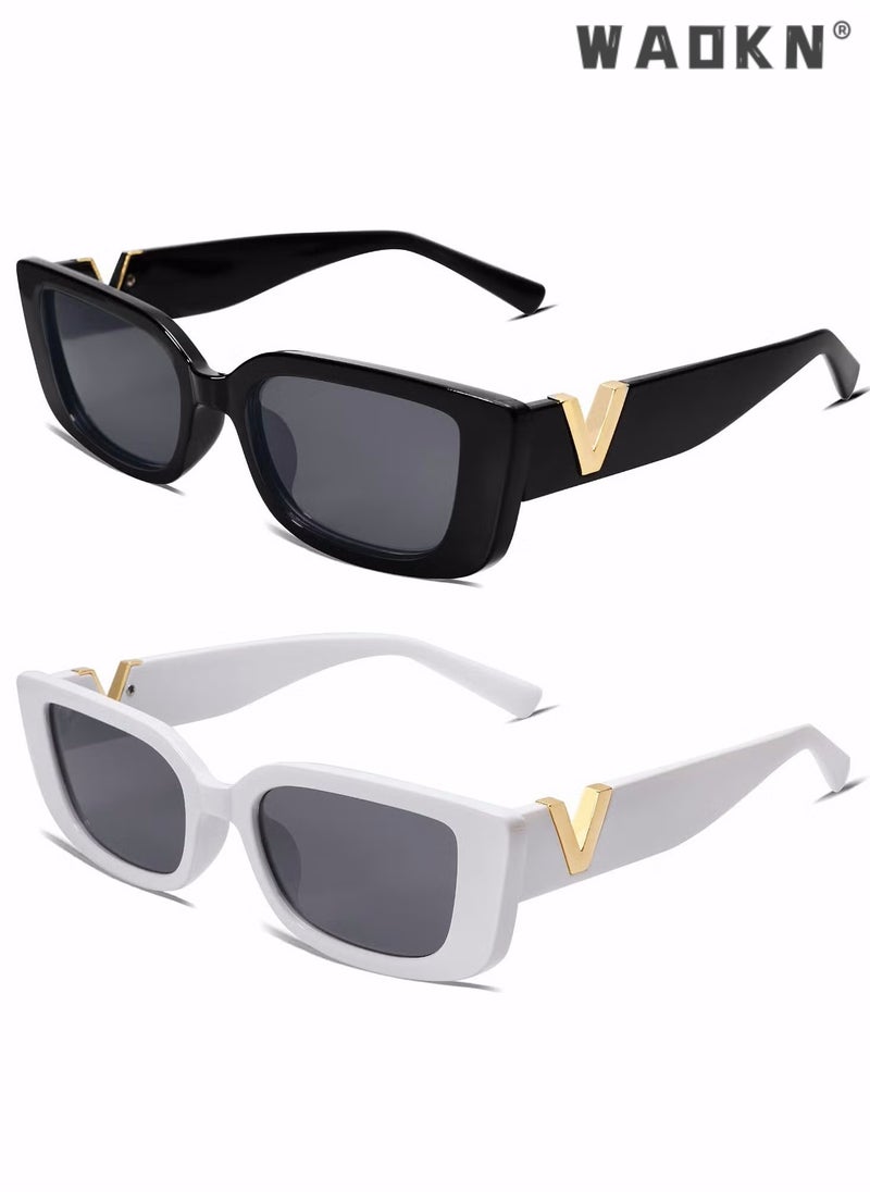 دبليو أيه أو كي أن الرجعية نظارات شمسية مستطيلة للرجال والنساء الرجعية نظارات واقية من الشمس مربع صغير نظارات واقية من الأشعة فوق البنفسجية نظارات القيادة الرجعية 90s أزياء مربع ضيق الإطار ، مناسبة جدا للاستخدام اليومي - Image 1