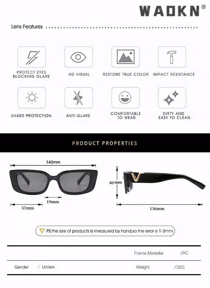 دبليو أيه أو كي أن الرجعية نظارات شمسية مستطيلة للرجال والنساء الرجعية نظارات واقية من الشمس مربع صغير نظارات واقية من الأشعة فوق البنفسجية نظارات القيادة الرجعية 90s أزياء مربع ضيق الإطار ، مناسبة جدا للاستخدام اليومي - Image 3