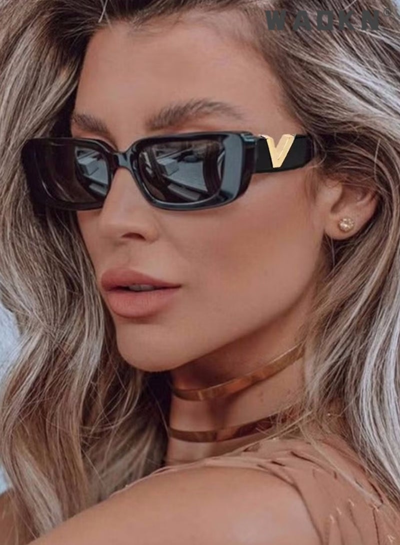 دبليو أيه أو كي أن الرجعية نظارات شمسية مستطيلة للرجال والنساء الرجعية نظارات واقية من الشمس مربع صغير نظارات واقية من الأشعة فوق البنفسجية نظارات القيادة الرجعية 90s أزياء مربع ضيق الإطار ، مناسبة جدا للاستخدام اليومي - Image 5