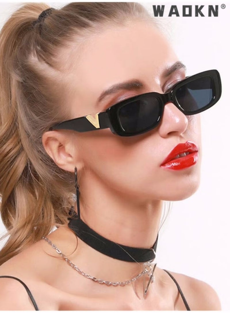 دبليو أيه أو كي أن الرجعية نظارات شمسية مستطيلة للرجال والنساء الرجعية نظارات واقية من الشمس مربع صغير نظارات واقية من الأشعة فوق البنفسجية نظارات القيادة الرجعية 90s أزياء مربع ضيق الإطار ، مناسبة جدا للاستخدام اليومي - Image 2