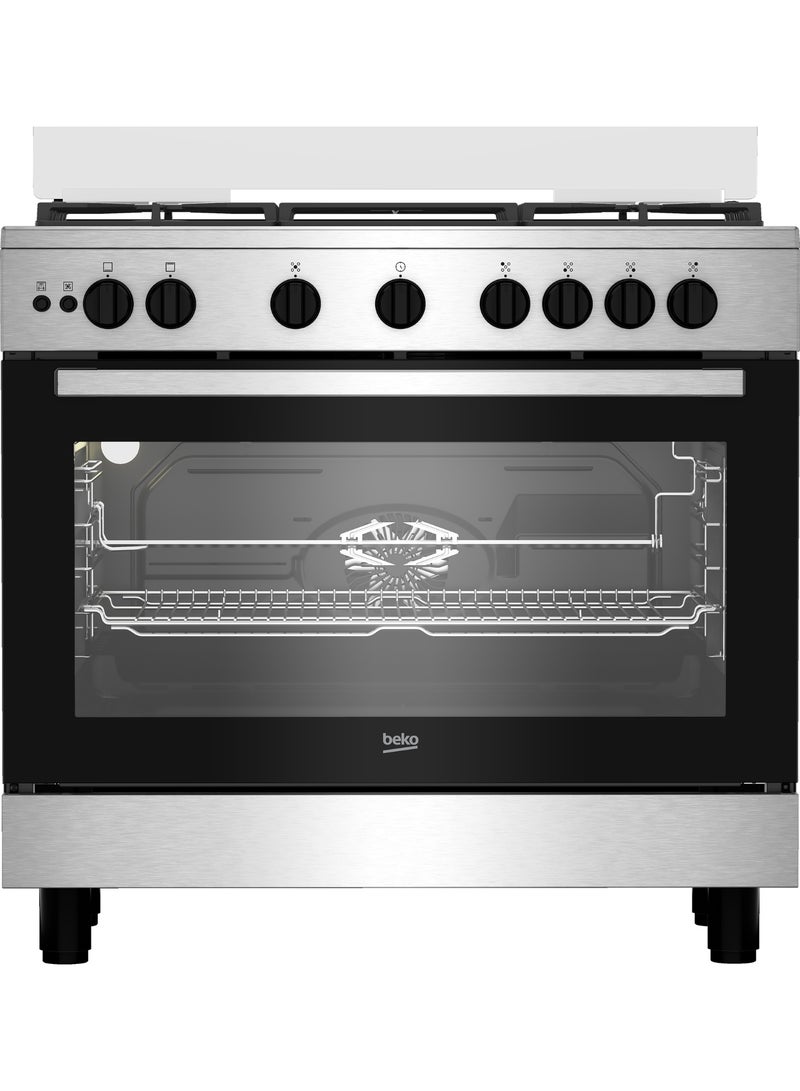 Beko 90 cm Freestanding Gas Cooker - 5 Burners - 4 Gas + Wok Burner - Cast Iron Pan Supports - Full Safety - Self Ignition - Fan Assisted Oven - Closed Door Grill - Stainless Steel - BGGR 11215 GX2 5 BGGR 11215 GX2 Silver - Black - Image 5