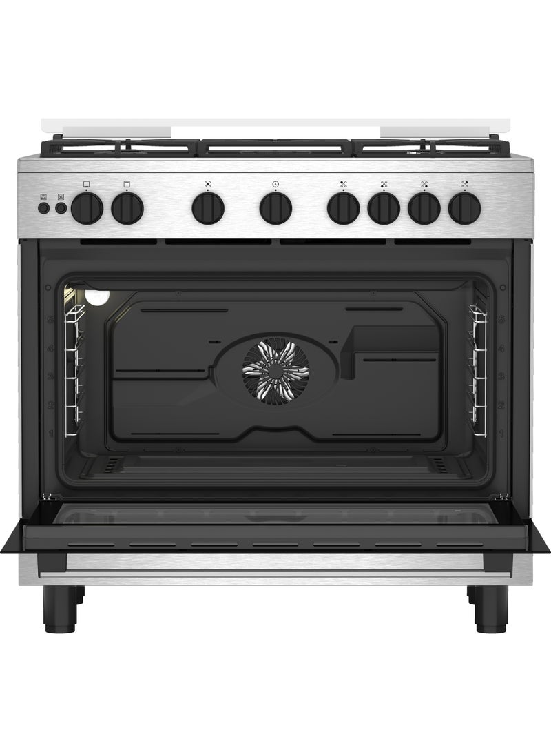 Beko 90 cm Freestanding Gas Cooker - 5 Burners - 4 Gas + Wok Burner - Cast Iron Pan Supports - Full Safety - Self Ignition - Fan Assisted Oven - Closed Door Grill - Stainless Steel - BGGR 11215 GX2 5 BGGR 11215 GX2 Silver - Black - Image 4