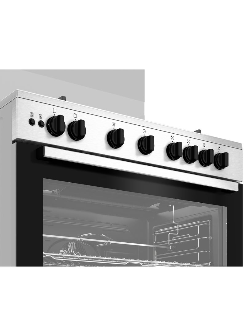 Beko 90 cm Freestanding Gas Cooker - 5 Burners - 4 Gas + Wok Burner - Cast Iron Pan Supports - Full Safety - Self Ignition - Fan Assisted Oven - Closed Door Grill - Stainless Steel - BGGR 11215 GX2 5 BGGR 11215 GX2 Silver - Black - Image 2