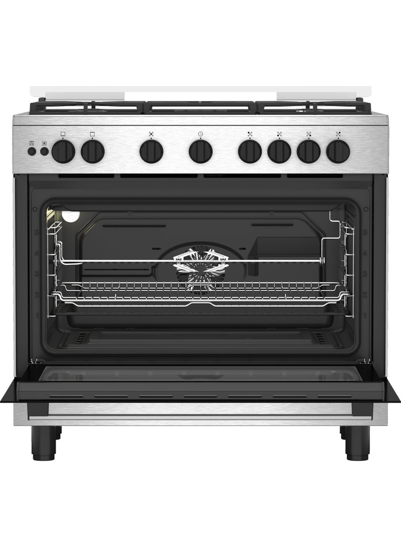 Beko 90 cm Freestanding Gas Cooker - 5 Burners - 4 Gas + Wok Burner - Cast Iron Pan Supports - Full Safety - Self Ignition - Fan Assisted Oven - Closed Door Grill - Stainless Steel - BGGR 11215 GX2 5 BGGR 11215 GX2 Silver - Black - Image 3