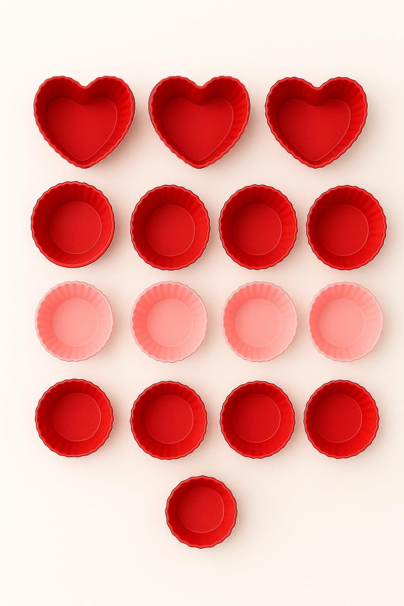 Silicone Baking Moulds Set, 12-Piece, 9 Round and 3 Heart-Shaped, Non-Stick Reusable Cupcake and Muffin Cups