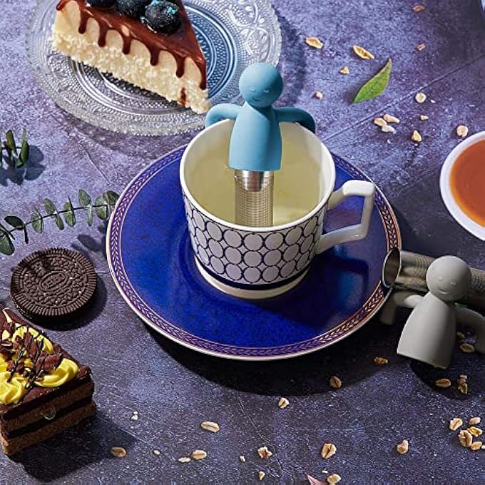 غنافوتو قطعتان من مصفاة الشاي للشاي السائب، مصفاة شاي شبكية دقيقة بمقبض سيليكون، مصفاة من الفولاذ المقاوم للصدأ، فلتر شاي لأكواب الشاي وأباريق الشاي باللونين الأزرق والرمادي - Image 3