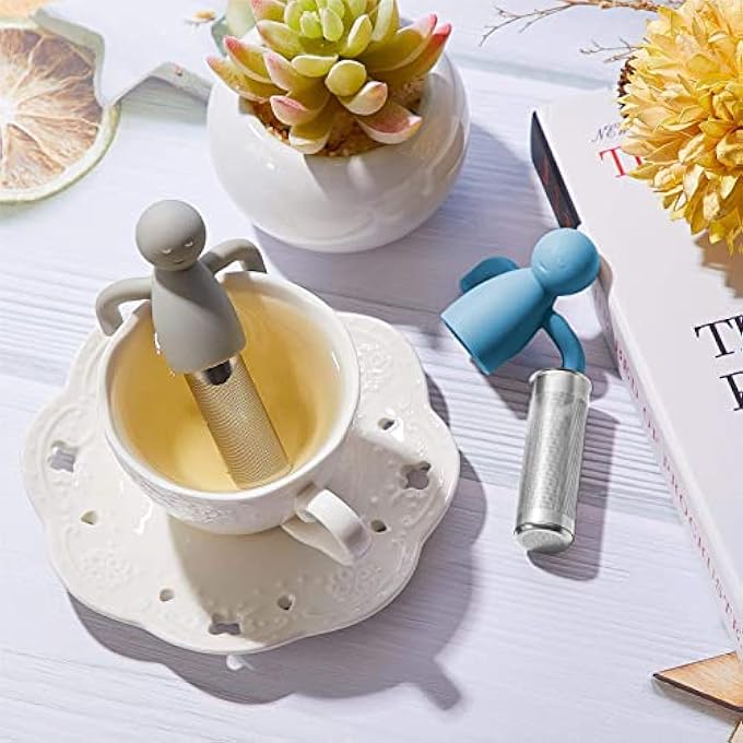 غنافوتو قطعتان من مصفاة الشاي للشاي السائب، مصفاة شاي شبكية دقيقة بمقبض سيليكون، مصفاة من الفولاذ المقاوم للصدأ، فلتر شاي لأكواب الشاي وأباريق الشاي باللونين الأزرق والرمادي - Image 4