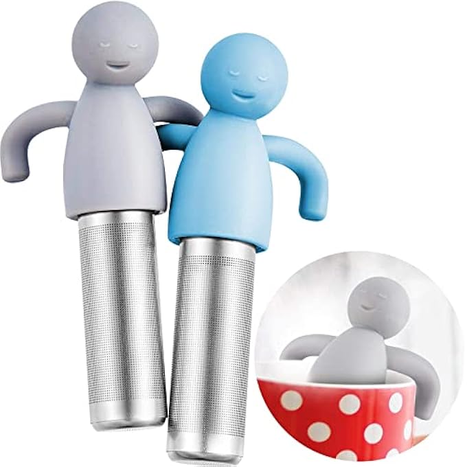 غنافوتو قطعتان من مصفاة الشاي للشاي السائب، مصفاة شاي شبكية دقيقة بمقبض سيليكون، مصفاة من الفولاذ المقاوم للصدأ، فلتر شاي لأكواب الشاي وأباريق الشاي باللونين الأزرق والرمادي - Image 2