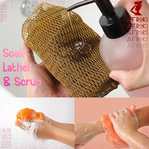 AFRIKI African Net Sponge, Premium Authentic Exfoliating Body Scrubber, Extra Long Stretch Bath Sponge for Shower, Deep Exfoliating Washcloth for Smooth Skin, 2 Pack (Pink & Purple) - Image 5