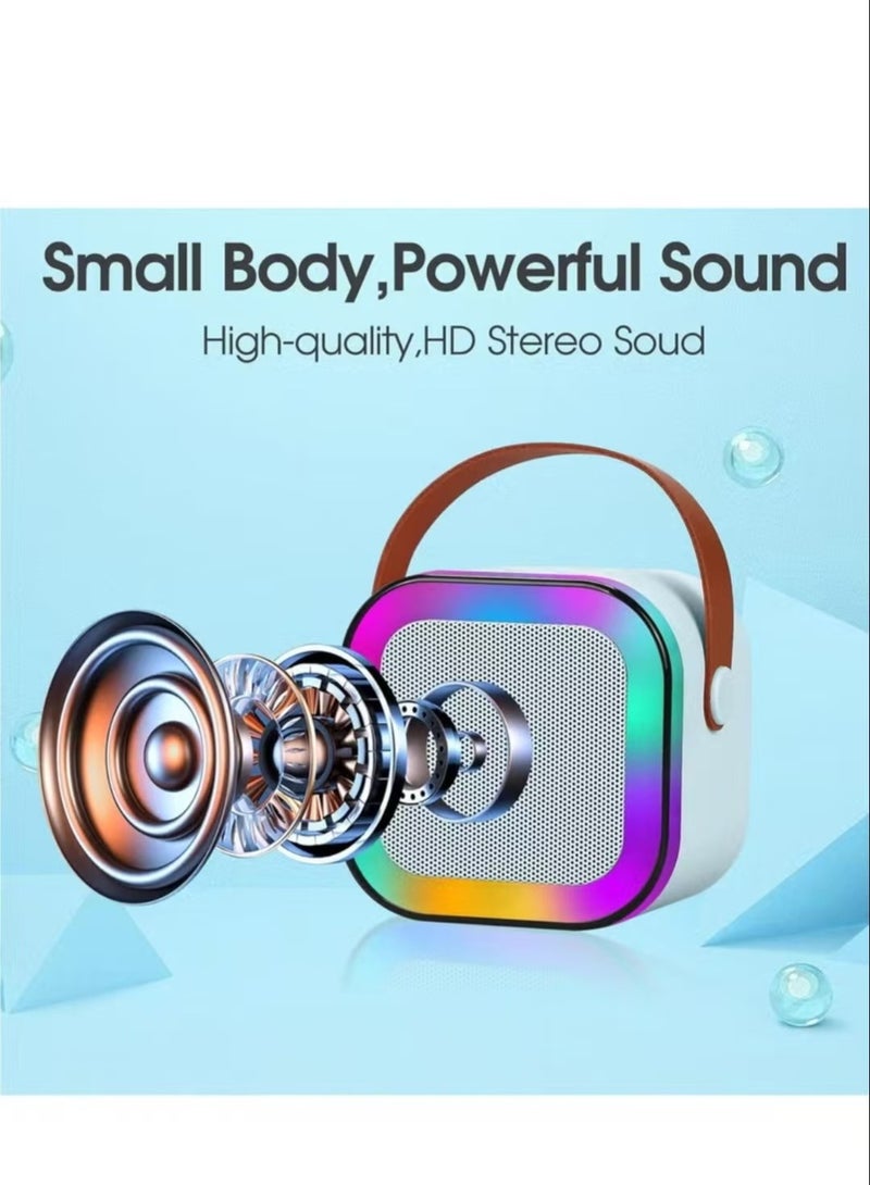 Karaoke Machine for Kids Mini Portable Bluetooth Speaker BLUE 88*68*90mm 2 Wireless Microphones LED Colorful Lights Gifts Toys Girls Boys Family Home Party - Image 5