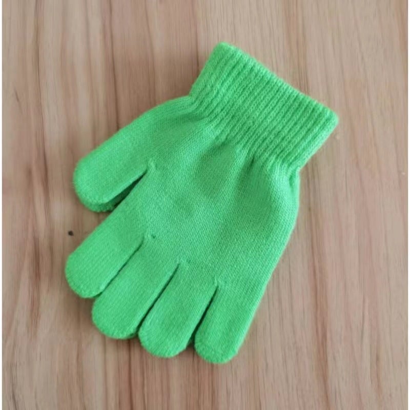 Kids Winter Warm Full-Finger Knitted Gloves Green 