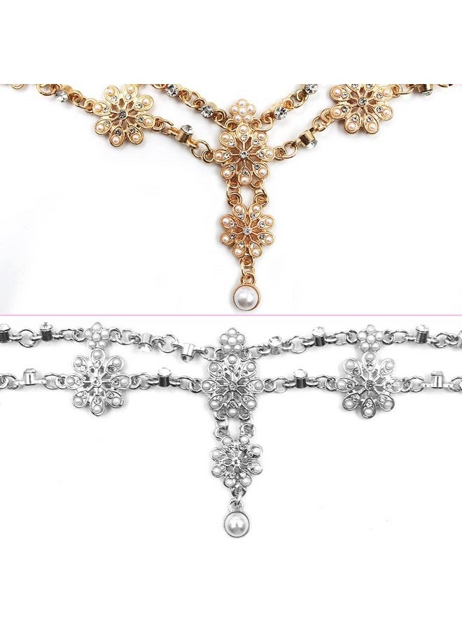 دانزي إكس عصابات رأس الزفاف من سلسلة الزهور، قطع شعر من مجوهرات Danzix، سلاسل رأس من اللؤلؤ الكريستالي، إكسسوارات شعر للمهرجانات، إكسسوارات شعر العرائس (ذهبي، فضي) - Image 1