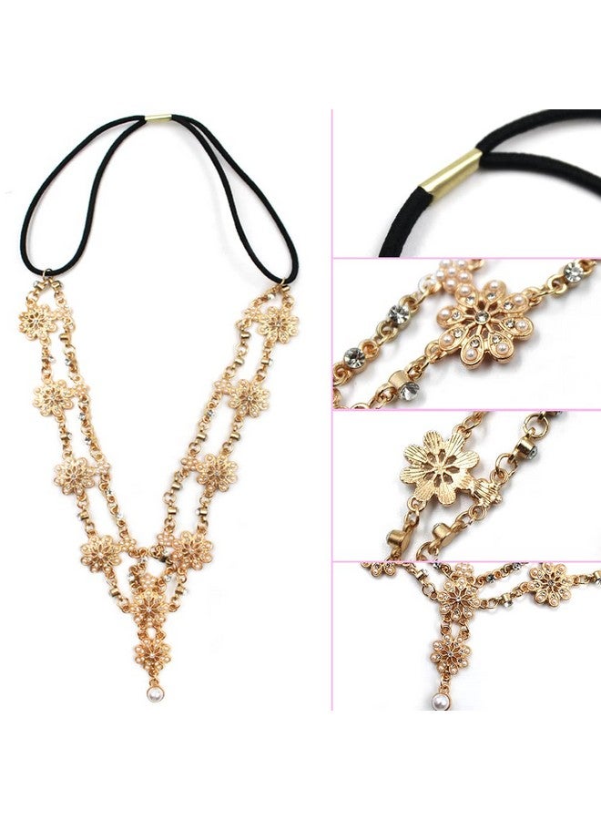 دانزي إكس عصابات رأس الزفاف من سلسلة الزهور، قطع شعر من مجوهرات Danzix، سلاسل رأس من اللؤلؤ الكريستالي، إكسسوارات شعر للمهرجانات، إكسسوارات شعر العرائس (ذهبي، فضي) - Image 2