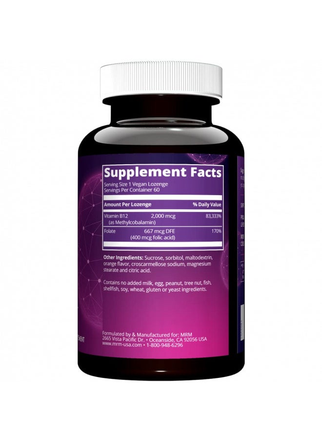 MRM - MRM - Vitamin B-12 (sublingual tabs - Methylcobalamin) with Folic Acid 60 tabs - Image 1