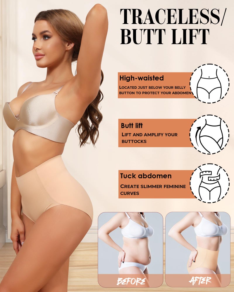 LEVAO Women's Tummy Control Underwear High Waisted Seamless Panties - Postpartum Briefs No Show Shaper S-3XL 4 Pack - Image 5