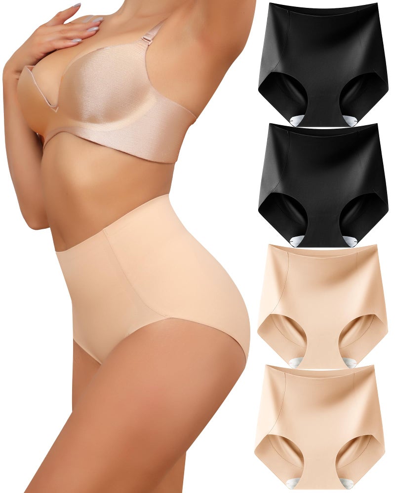 LEVAO Women's Tummy Control Underwear High Waisted Seamless Panties - Postpartum Briefs No Show Shaper S-3XL 4 Pack - Image 1
