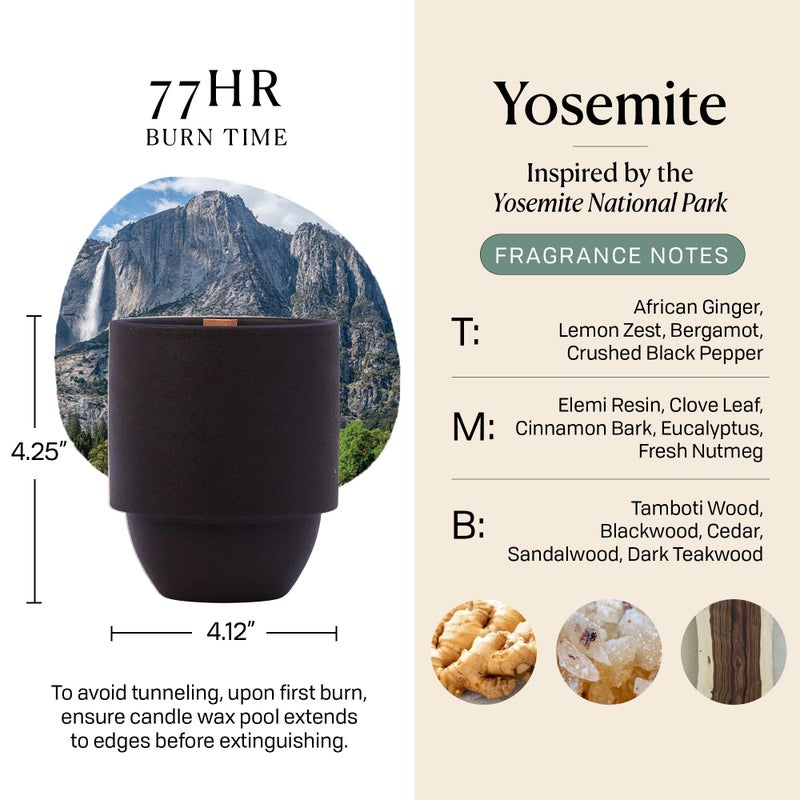 Paddywax Parks, Yosemite Scented Candle in Reusable Ceramic Jar with Crackling Wood Wick, Soy Candle with Approx. 77 Hour Burn Time, Decorative Gift Candles for Home, Cottonwood & Oak Scent, 11 oz - Image 3