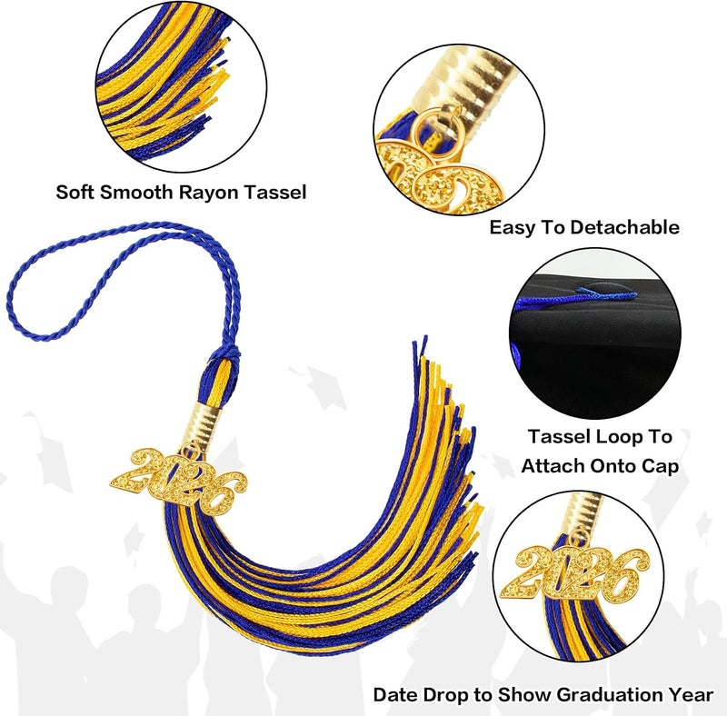 RHOttbiy 2026 Graduation Tassel, 2026 Tassel Graduation, 2026 Tassels for Graduations Cap with 2026 Year Gold Charms for Graduate Cap,Blue Gold Graduations Tassels for Class of 2026 Grad Ceremonies Accessories - Image 4