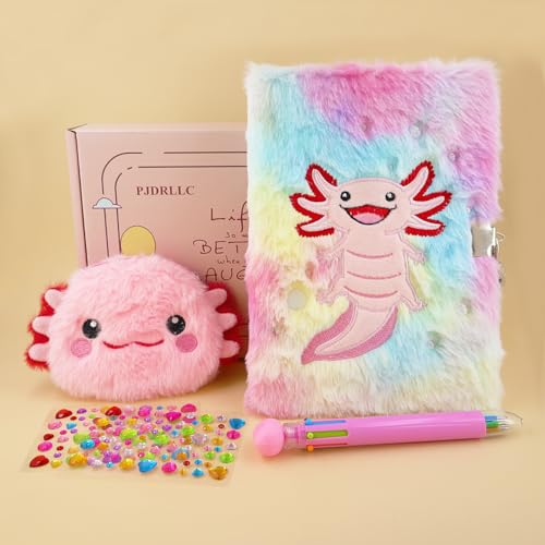 PJDRLLC Axolotl Diary with Lock, Gift for 8 9 10 Year Old Girl, Secret Diary Journal Notebook with Coin Purse, Multicolored Pen, Stickers, Practical Gift for Birthday Christmas - Image 3
