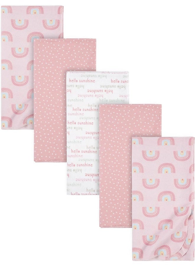 Gerber Gerber Girls Newborn Infant Baby Toddler Nursery 100% Cotton Flannel Receiving Swaddle Blanket, Pink Critters, Pack of 5  - Image 1