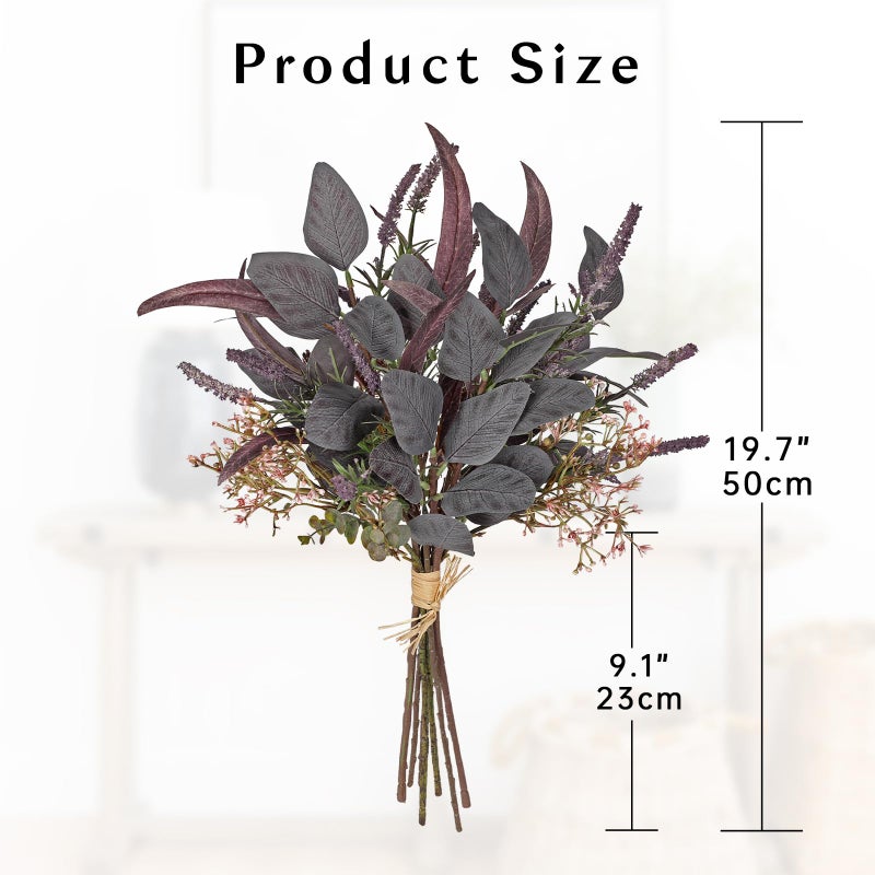 Briful Fall Artificial Eucalyptus Bouquet with Purple Sage Leaves â€“ Autumn Faux Greenery Bush with Raffia Wrap for Farmhouse, Kitchen, Table, and Seasonal Home DÃ©cor - Image 2