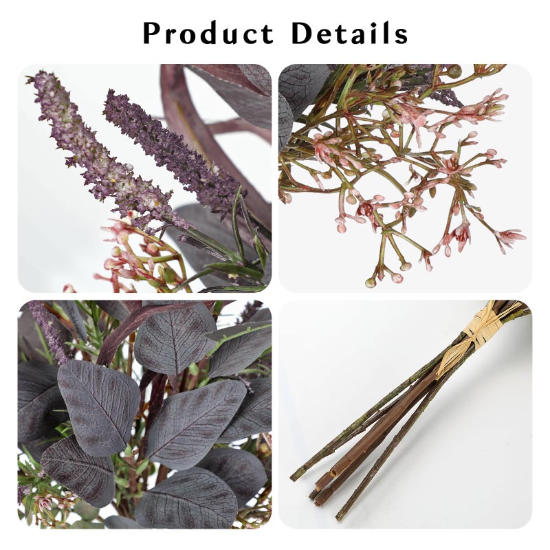 Briful Fall Artificial Eucalyptus Bouquet with Purple Sage Leaves â€“ Autumn Faux Greenery Bush with Raffia Wrap for Farmhouse, Kitchen, Table, and Seasonal Home DÃ©cor - Image 5