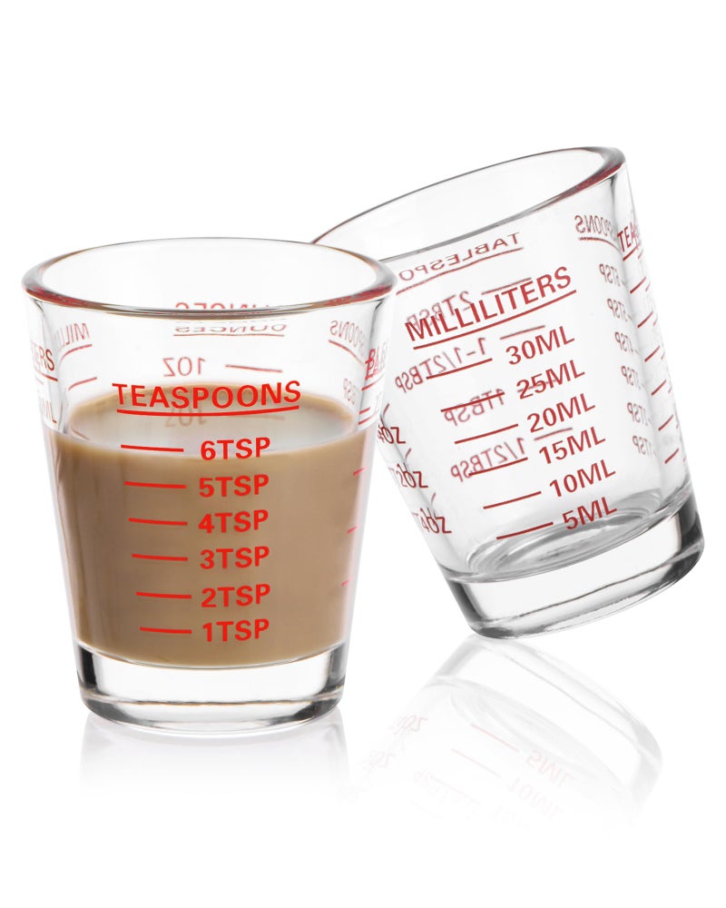 SAIAOKJ Shot Glasses Measuring Cup Set 2PACK Espresso Shot Glasses Liquid Heavy Glass 26Incremental Measurement 1 OZ 2 TBS 6 TSP 30 ML Kitchen Tools Red