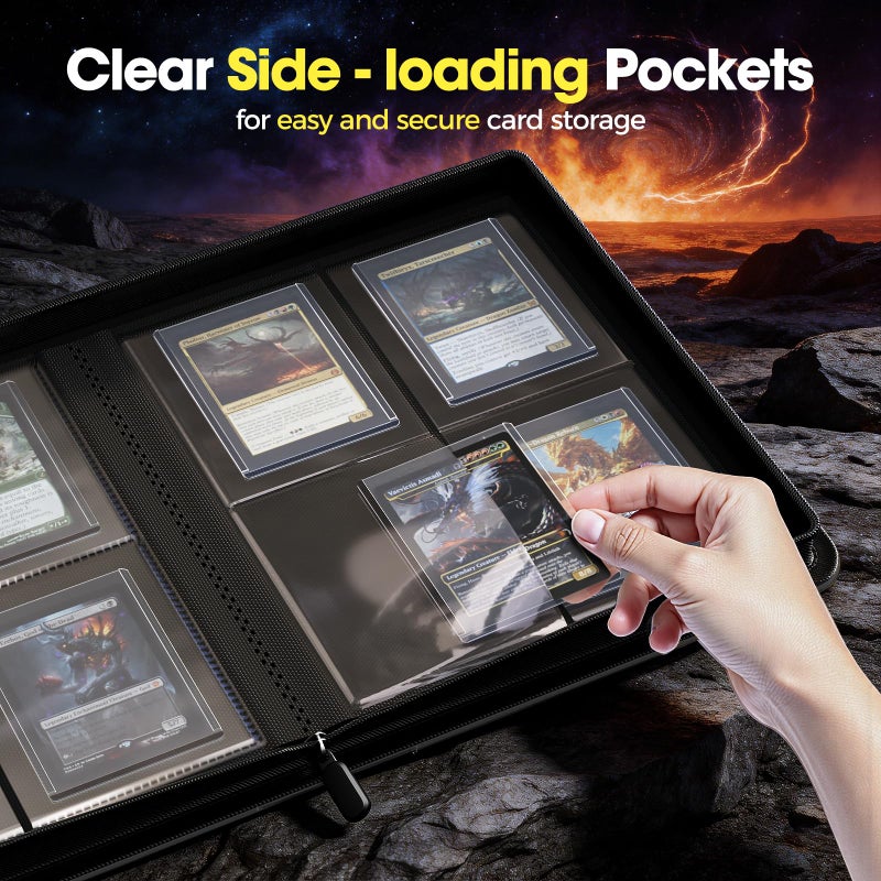 ProCase 4 Pocket Top Loader Binder, Holding 144 Cards in 3"x4" Toploaders, Side Loading Small Book Folder with Clear Window for Pokemon, Trading, Sports Cards Collection TCG, MTG -Black - Image 5