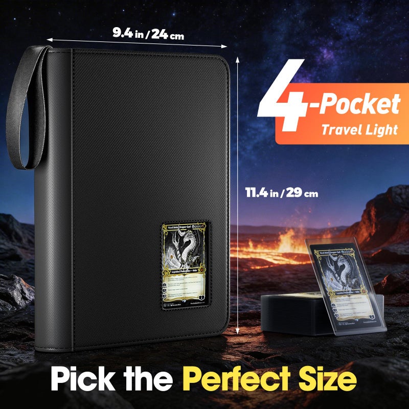 ProCase 4 Pocket Top Loader Binder, Holding 144 Cards in 3"x4" Toploaders, Side Loading Small Book Folder with Clear Window for Pokemon, Trading, Sports Cards Collection TCG, MTG -Black - Image 3