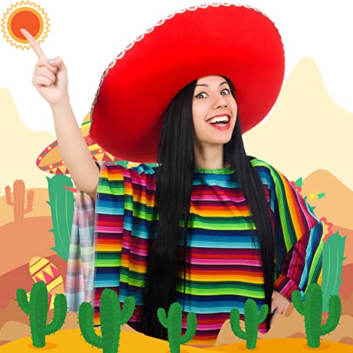 JaGely 4 Pcs Cinco De Mayo Mexican Fiesta Serape Poncho Fabric and Straw Sombrero Headbands Mexican Costume (Bright) - Image 5