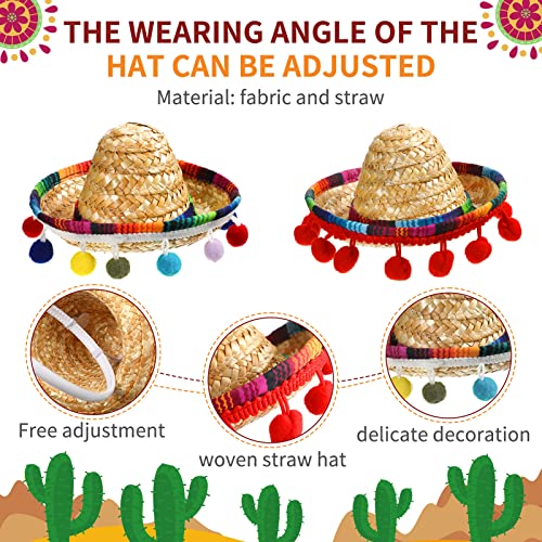 JaGely 4 Pcs Cinco De Mayo Mexican Fiesta Serape Poncho Fabric and Straw Sombrero Headbands Mexican Costume (Bright) - Image 3