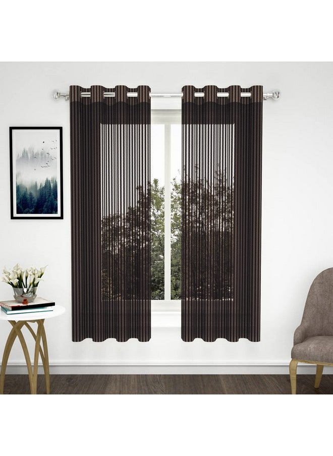 Story@Home Story@Home Transparent Curtains Rod Pocket Window Curtains 5 Feet Long Set Of 2,Polyester Zig Zag Print Sheer Net Curtain|Curtains For Living Room,Bedroom,Hall,Balcony,118 X 152 Cm,Coffee Brown  - Image 1