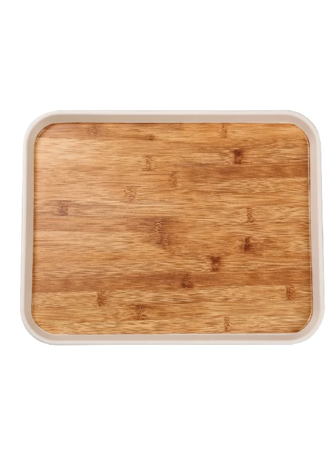 Felli Elegant Durable Rectangular Melamine and Bamboo Serving Tray Brown and White 2.1 x 29.9 x 38.1 cm Y1K150029-PH051-F