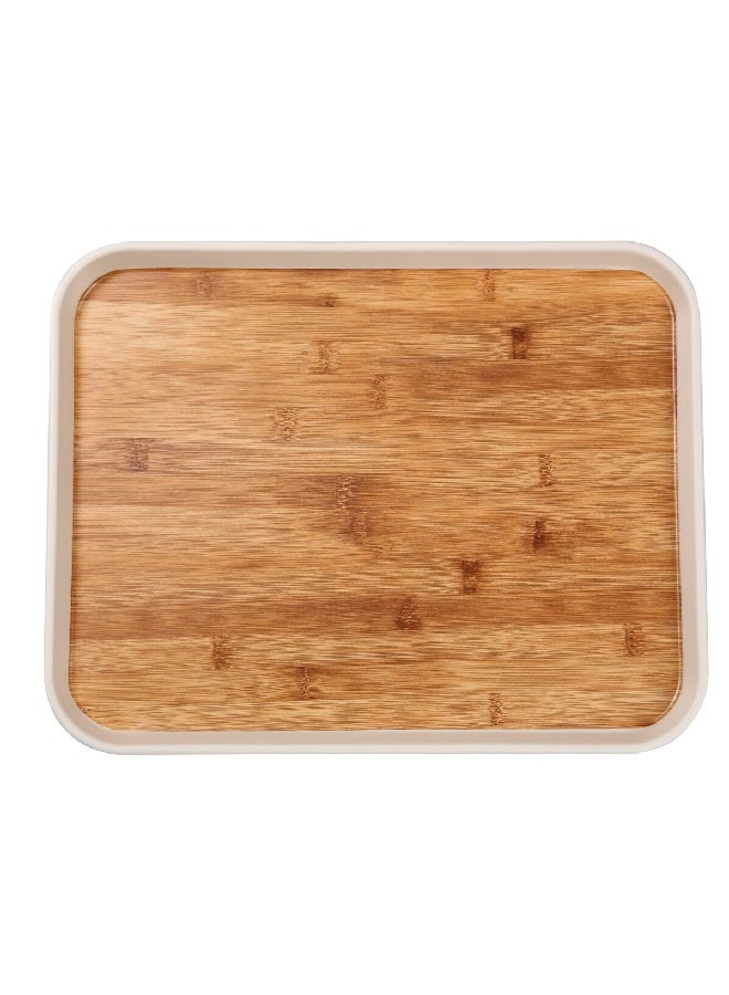 Felli Elegant Durable Rectangular Melamine and Bamboo Serving Tray Brown and White 2.1 x 29.9 x 38.1 cm Y1K150029-PH051-F