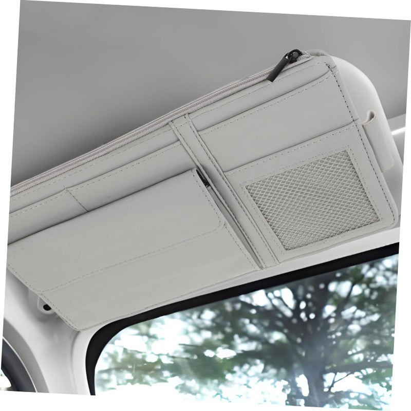 Grey Car Visor Organizer Clip On Storage For Sunglasses Documents Cards - Image 5
