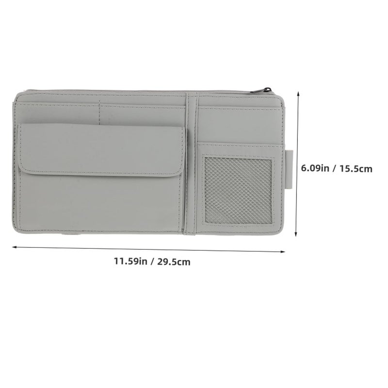 Grey Car Visor Organizer Clip On Storage For Sunglasses Documents Cards - Image 3