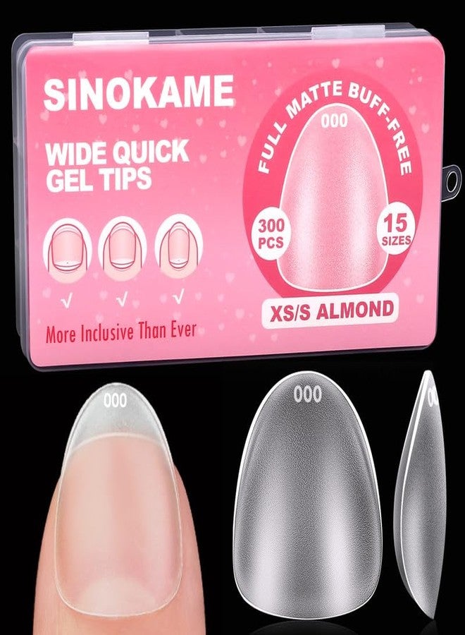 SINOKAME Extra Short Wide Fit Almond Nail Tips for Short Wider Nail Beds,SINOKAME Full Matte No File XS Almond Gel Press On Nails Clear,Paintable Fake Nails Durable 15 Sizes 300 Pcs - Image 1