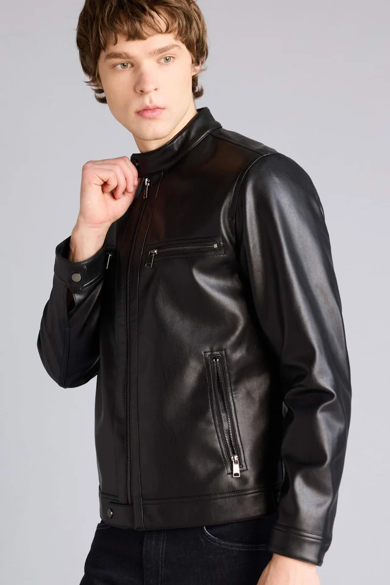 Defacto Slim Fit Faux Leather Jacket