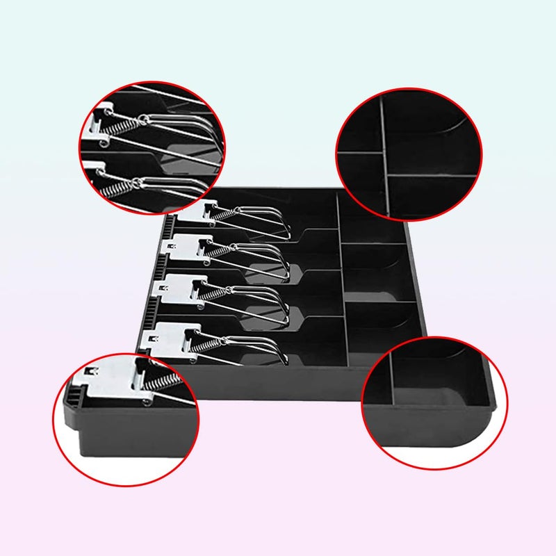 SUKHAD ABS Cash Tray Drawer, 4 Cash and 3 Coin Compartment, Cashier Storage Safe Box | 7 Slot Cash Tray | 32.2 X 3.5 X 24.5 cm | Black - Image 3