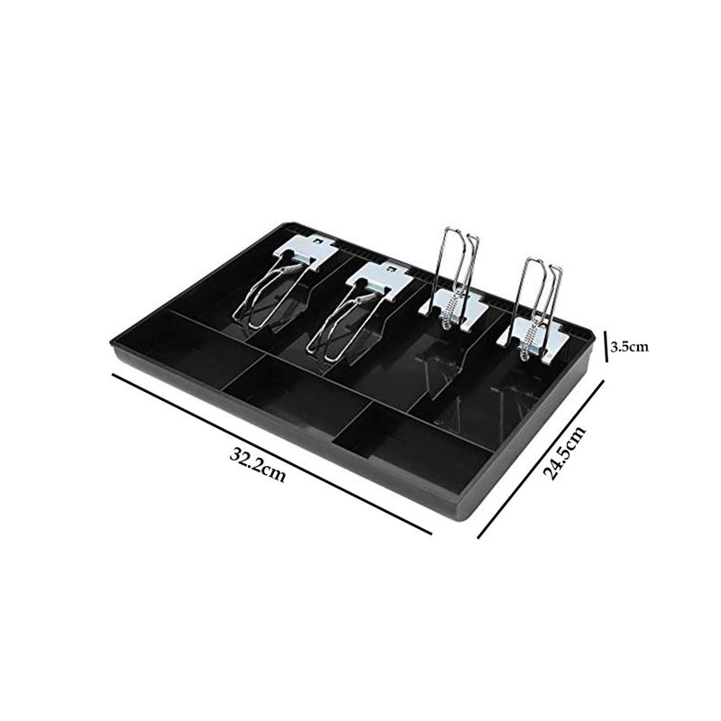 SUKHAD ABS Cash Tray Drawer, 4 Cash and 3 Coin Compartment, Cashier Storage Safe Box | 7 Slot Cash Tray | 32.2 X 3.5 X 24.5 cm | Black - Image 5