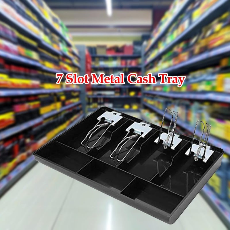 SUKHAD ABS Cash Tray Drawer, 4 Cash and 3 Coin Compartment, Cashier Storage Safe Box | 7 Slot Cash Tray | 32.2 X 3.5 X 24.5 cm | Black - Image 1