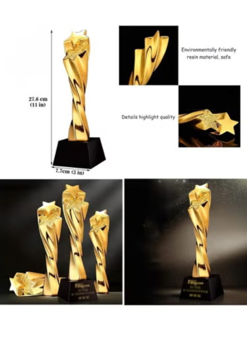 سبال كأس نجمة ذهبية حلزونية - ٢٧.٦ سم | جائزة أنيقة من الراتنج بقاعدة سوداء - Image 3