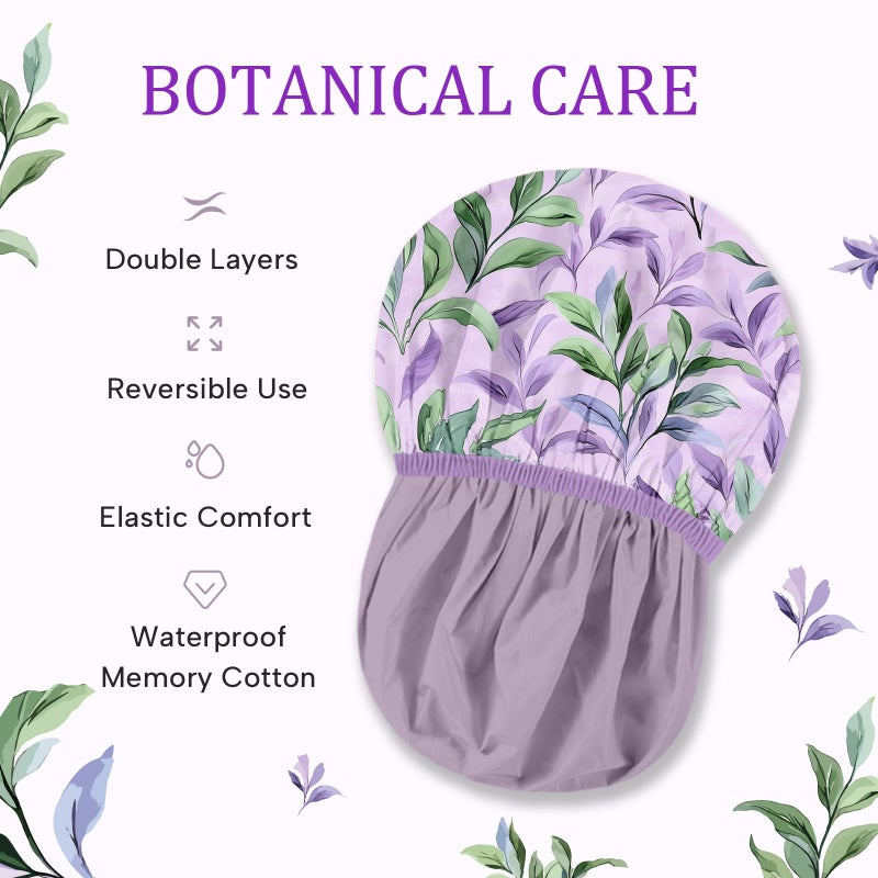 Years calm Shower Caps for Women Reusable Waterproof â€“ Double Layer Elastic Cap with Tropical Botanical Print Shower Cap for Shower, Spa, Travel, Bath & Daily Hair Protection - Image 3