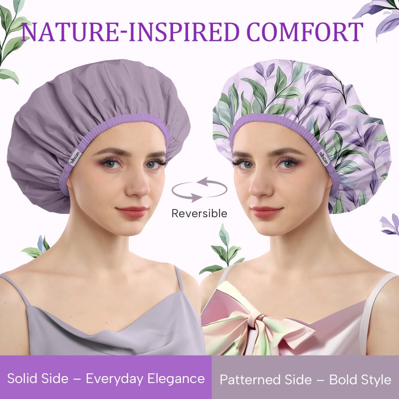 Years calm Shower Caps for Women Reusable Waterproof â€“ Double Layer Elastic Cap with Tropical Botanical Print Shower Cap for Shower, Spa, Travel, Bath & Daily Hair Protection - Image 5