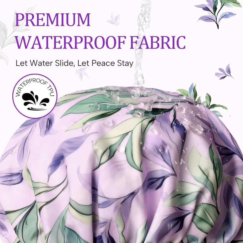 Years calm Shower Caps for Women Reusable Waterproof â€“ Double Layer Elastic Cap with Tropical Botanical Print Shower Cap for Shower, Spa, Travel, Bath & Daily Hair Protection - Image 4