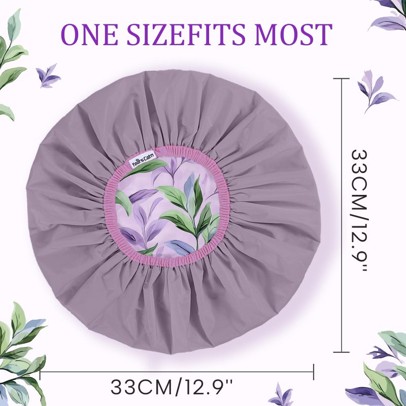 Years calm Shower Caps for Women Reusable Waterproof â€“ Double Layer Elastic Cap with Tropical Botanical Print Shower Cap for Shower, Spa, Travel, Bath & Daily Hair Protection - Image 2
