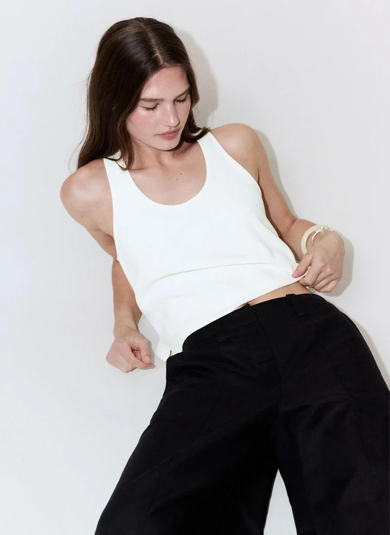 Mango 02-OFFWHITE Crop Top With Round Neckline for Women | Best Price UAE