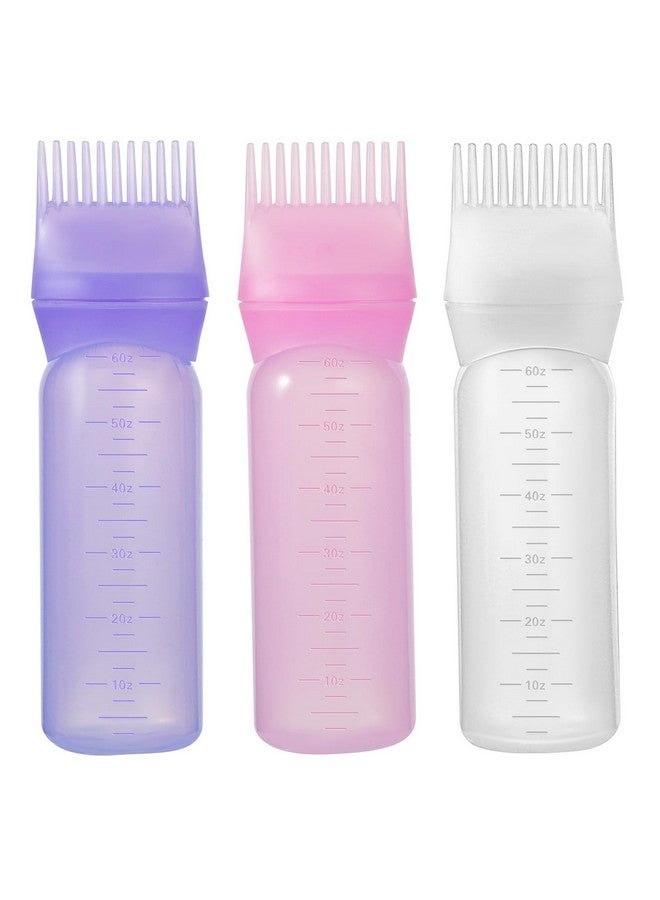 Pimoys Pimoys Root Comb Applicator Bottle 6 Ounce Oil Applicator for Hair Dye, 3 Pack Hair Oiling Bottle Brush with Graduated Scale (Pink, Purple, White) - Image 1