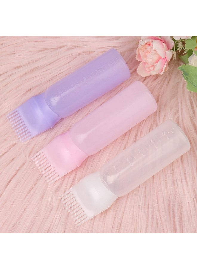 Pimoys Pimoys Root Comb Applicator Bottle 6 Ounce Oil Applicator for Hair Dye, 3 Pack Hair Oiling Bottle Brush with Graduated Scale (Pink, Purple, White) - Image 2