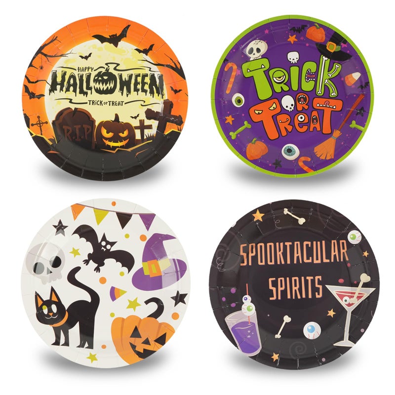 KFJBPB 48 Pack Halloween Paper Plates 7 inch  Halloween Party Plates Ghost Cat Pumpkin Disposable Plates Cake Plate Dessert Plates Dinner Plates for Birthday Halloween Party Supplies (Halloween) - Image 1